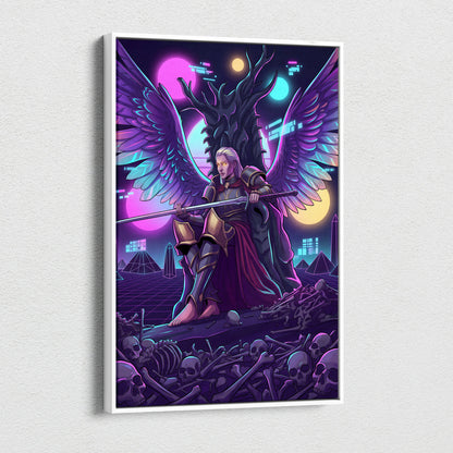 Vaporwave Wings Neon Canvas - Winged Hero Neon Living Room Vaporwave Mystical Neon Mood Retro Futurism Wall Art Canvas