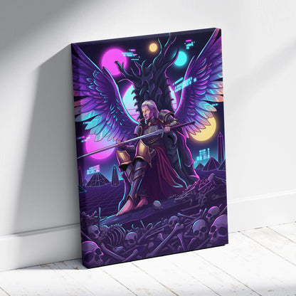 Vaporwave Wings Neon Canvas - Winged Hero Neon Living Room Vaporwave Mystical Neon Mood Retro Futurism Wall Art Canvas