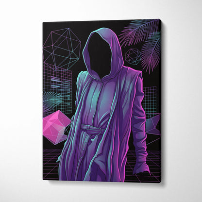 Vaporwave Hooded Neon Portrait - Hooded Figure Purple Pink Teal Room Decor Vaporwave Dreamy Neon Mood Canvas