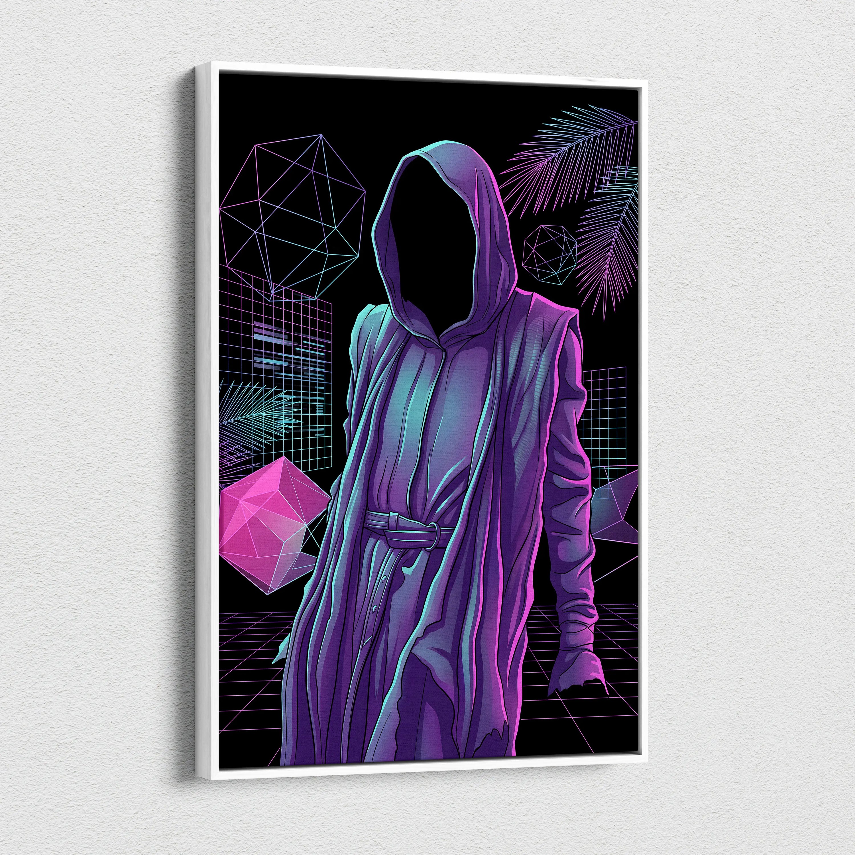 Vaporwave Hooded Neon Portrait - Hooded Figure Purple Pink Teal Room Decor Vaporwave Dreamy Neon Mood Canvas