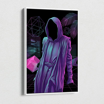 Vaporwave Hooded Neon Portrait - Hooded Figure Purple Pink Teal Room Decor Vaporwave Dreamy Neon Mood Canvas