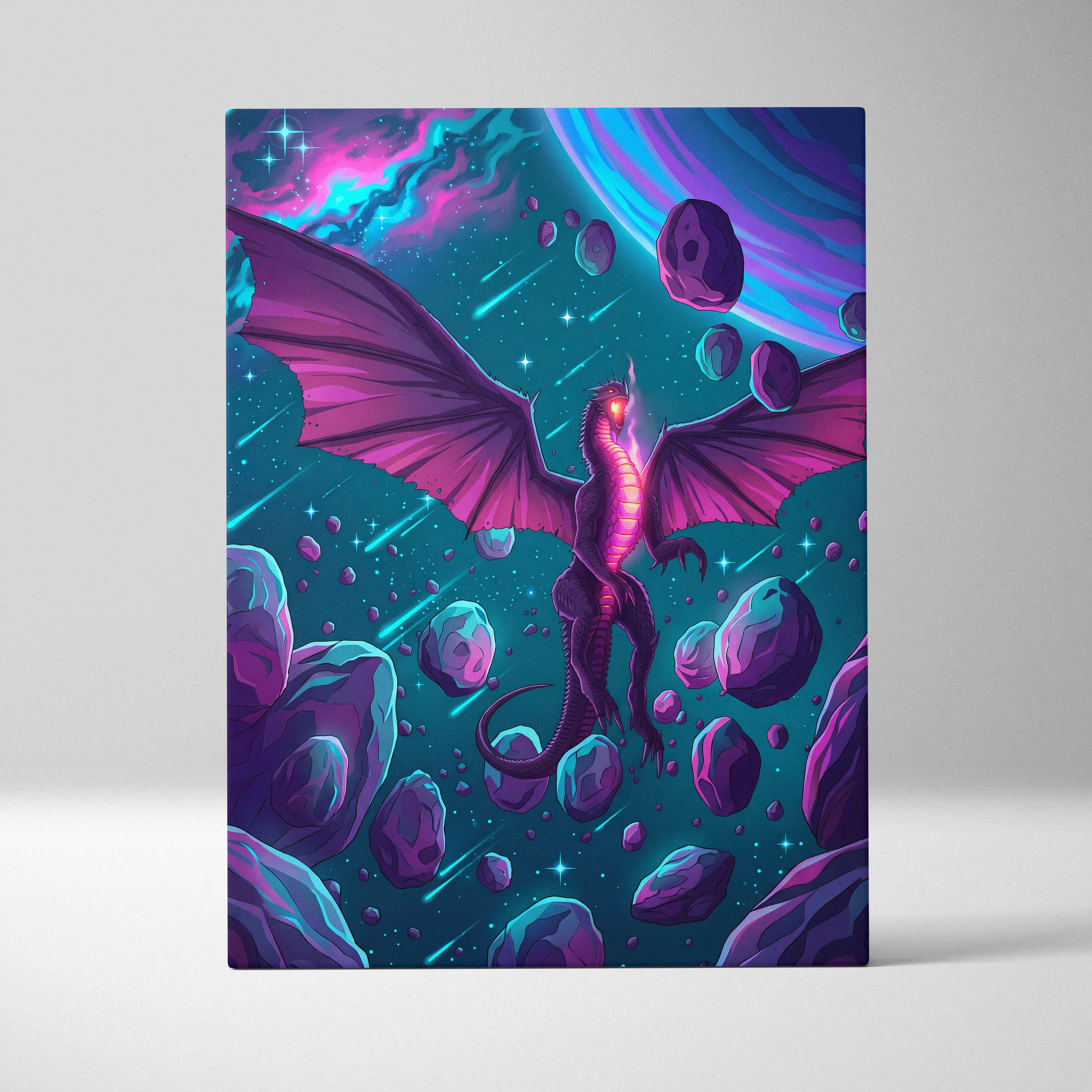 Vaporwave Neon Dragon Canvas - Dragon Neon Pink Blue Purple Living Room Vaporwave Mystical Neon Wall Art Canvas
