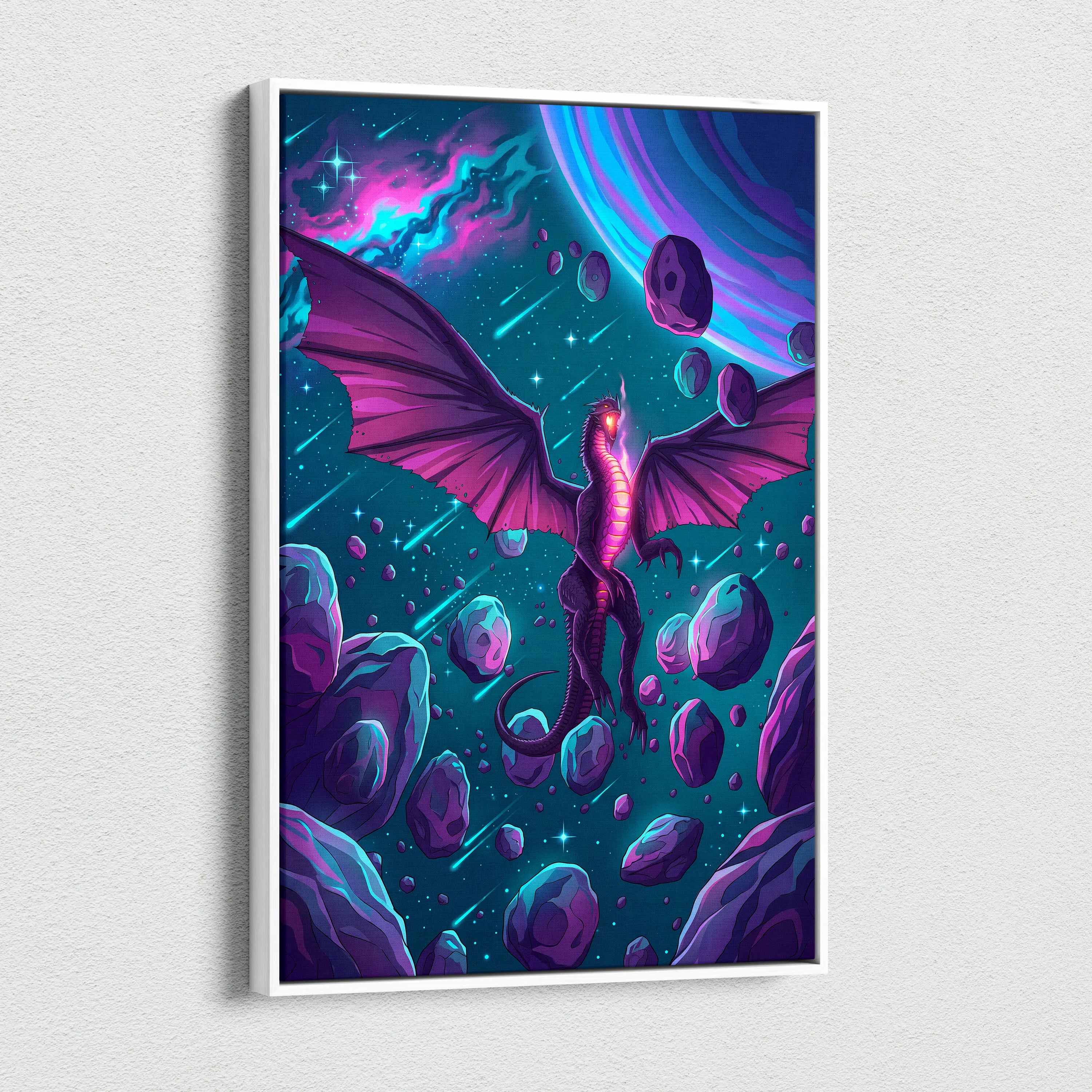 Vaporwave Neon Dragon Canvas - Dragon Neon Pink Blue Purple Living Room Vaporwave Mystical Neon Wall Art Canvas