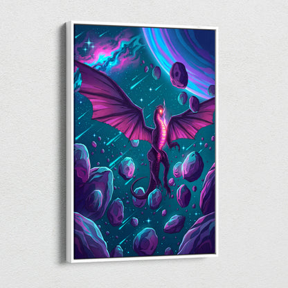 Vaporwave Neon Dragon Canvas - Dragon Neon Pink Blue Purple Living Room Vaporwave Mystical Neon Wall Art Canvas