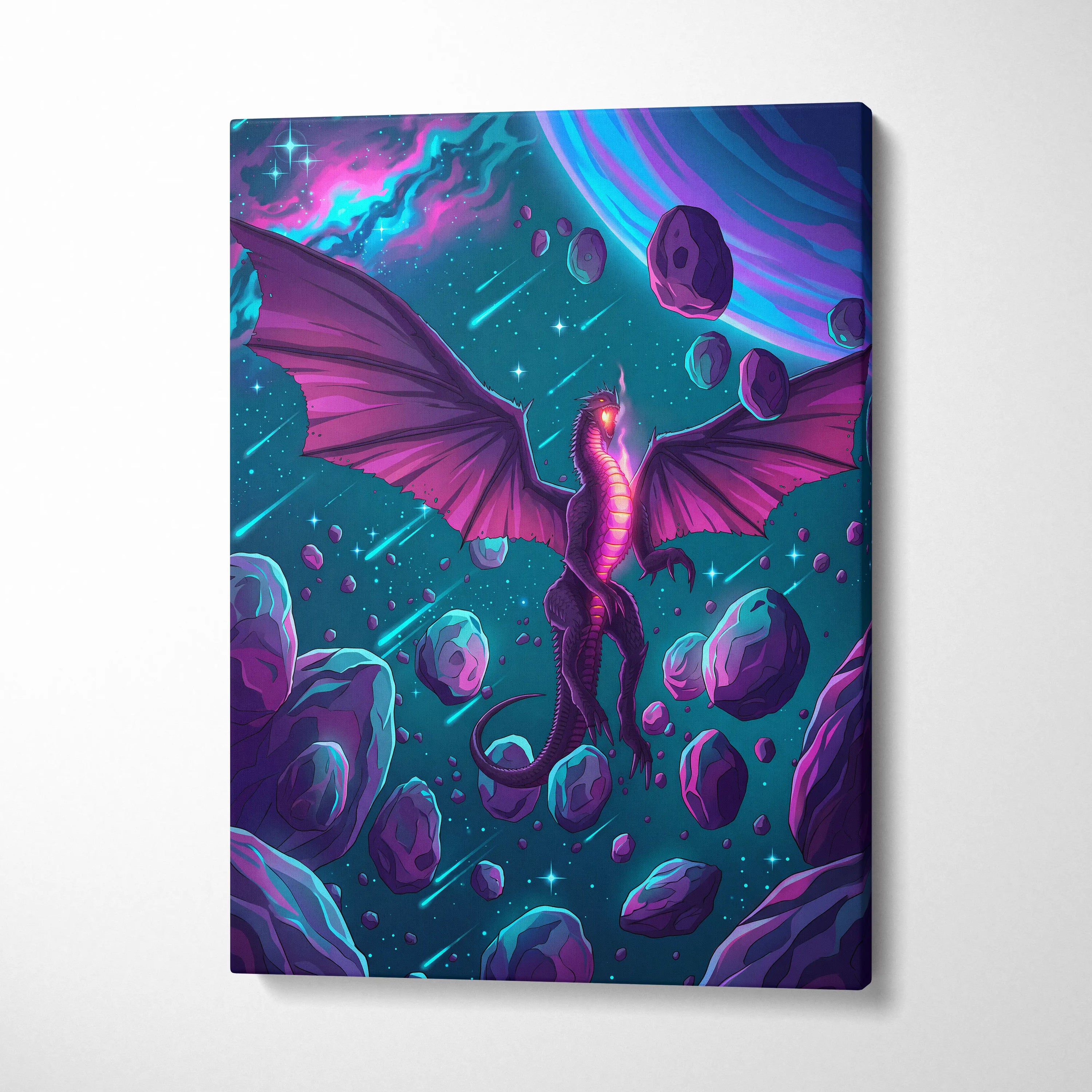 Vaporwave Neon Dragon Canvas - Dragon Neon Pink Blue Purple Living Room Vaporwave Mystical Neon Wall Art Canvas