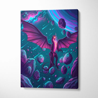 Vaporwave Neon Dragon Canvas - Dragon Neon Pink Blue Purple Living Room Vaporwave Mystical Neon Wall Art Canvas