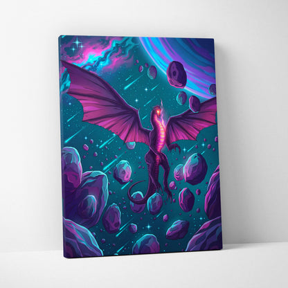 Vaporwave Neon Dragon Canvas - Dragon Neon Pink Blue Purple Living Room Vaporwave Mystical Neon Wall Art Canvas