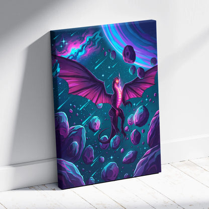 Vaporwave Neon Dragon Canvas - Dragon Neon Pink Blue Purple Living Room Vaporwave Mystical Neon Wall Art Canvas