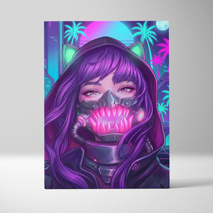Vaporwave Neon Portrait Canvas - Vaporwave Portrait Neon Pink Purple Living Room Retro Moody Vibes Decor Canvas Print