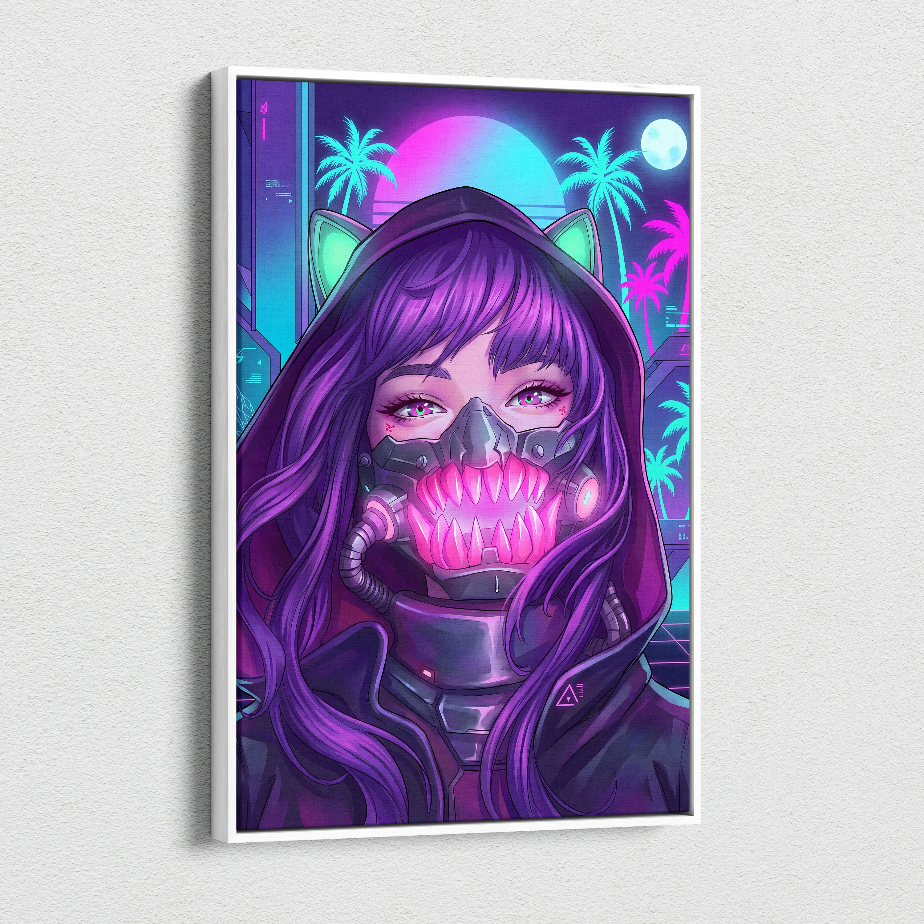 Vaporwave Neon Portrait Canvas - Vaporwave Portrait Neon Pink Purple Living Room Retro Moody Vibes Decor Canvas Print