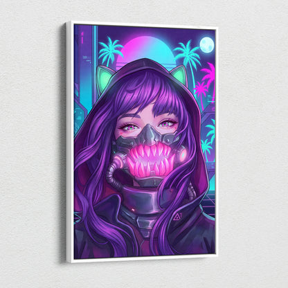 Vaporwave Neon Portrait Canvas - Vaporwave Portrait Neon Pink Purple Living Room Retro Moody Vibes Decor Canvas Print