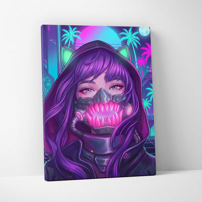Vaporwave Neon Portrait Canvas - Vaporwave Portrait Neon Pink Purple Living Room Retro Moody Vibes Decor Canvas Print