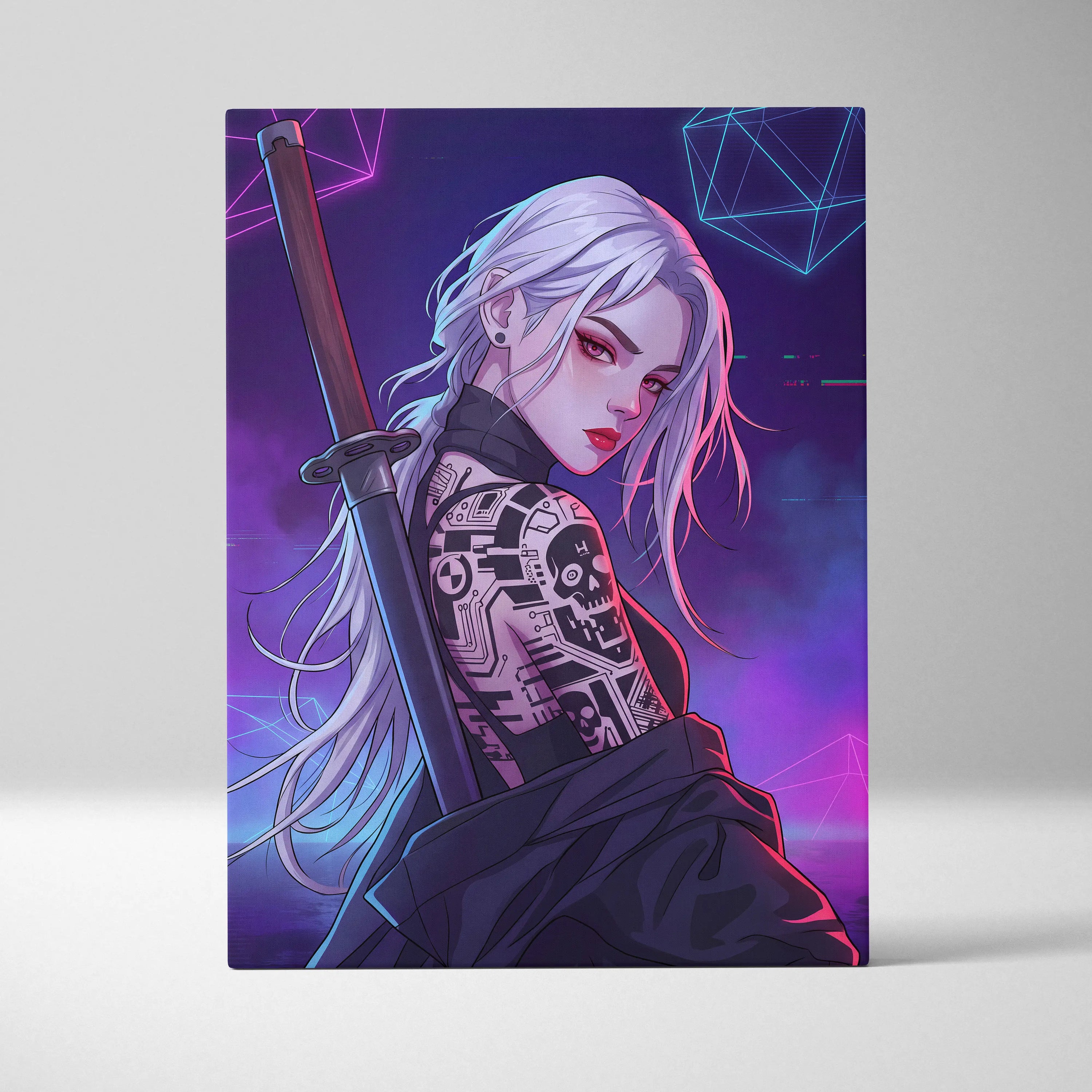 Vaporwave Neon Femme Canvas - Femme Neon Pink Purple Blue Living Room Vaporwave Retro Futuristic Wall Art Canvas Print