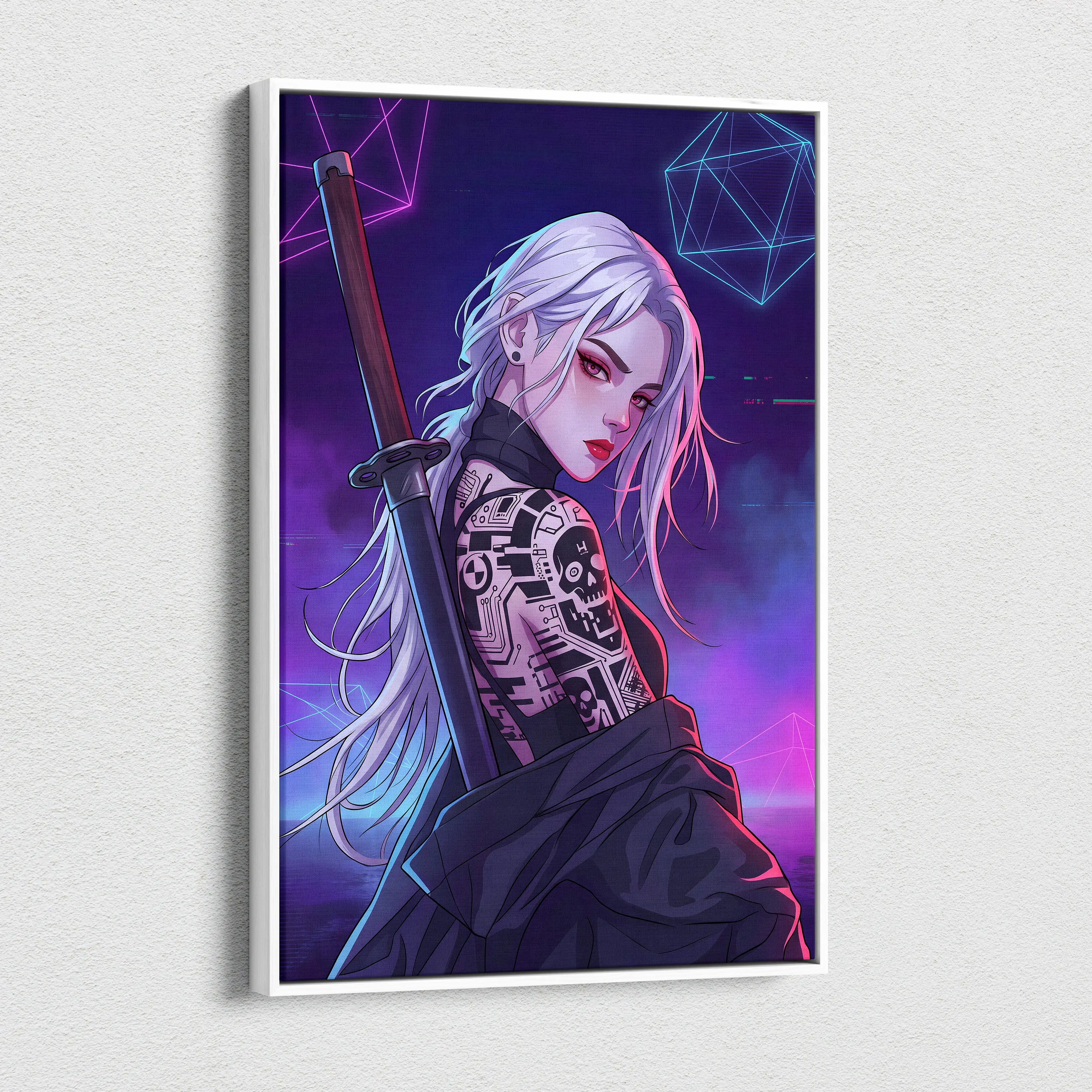 Vaporwave Neon Femme Canvas - Femme Neon Pink Purple Blue Living Room Vaporwave Retro Futuristic Wall Art Canvas Print