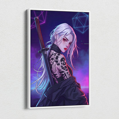 Vaporwave Neon Femme Canvas - Femme Neon Pink Purple Blue Living Room Vaporwave Retro Futuristic Wall Art Canvas Print
