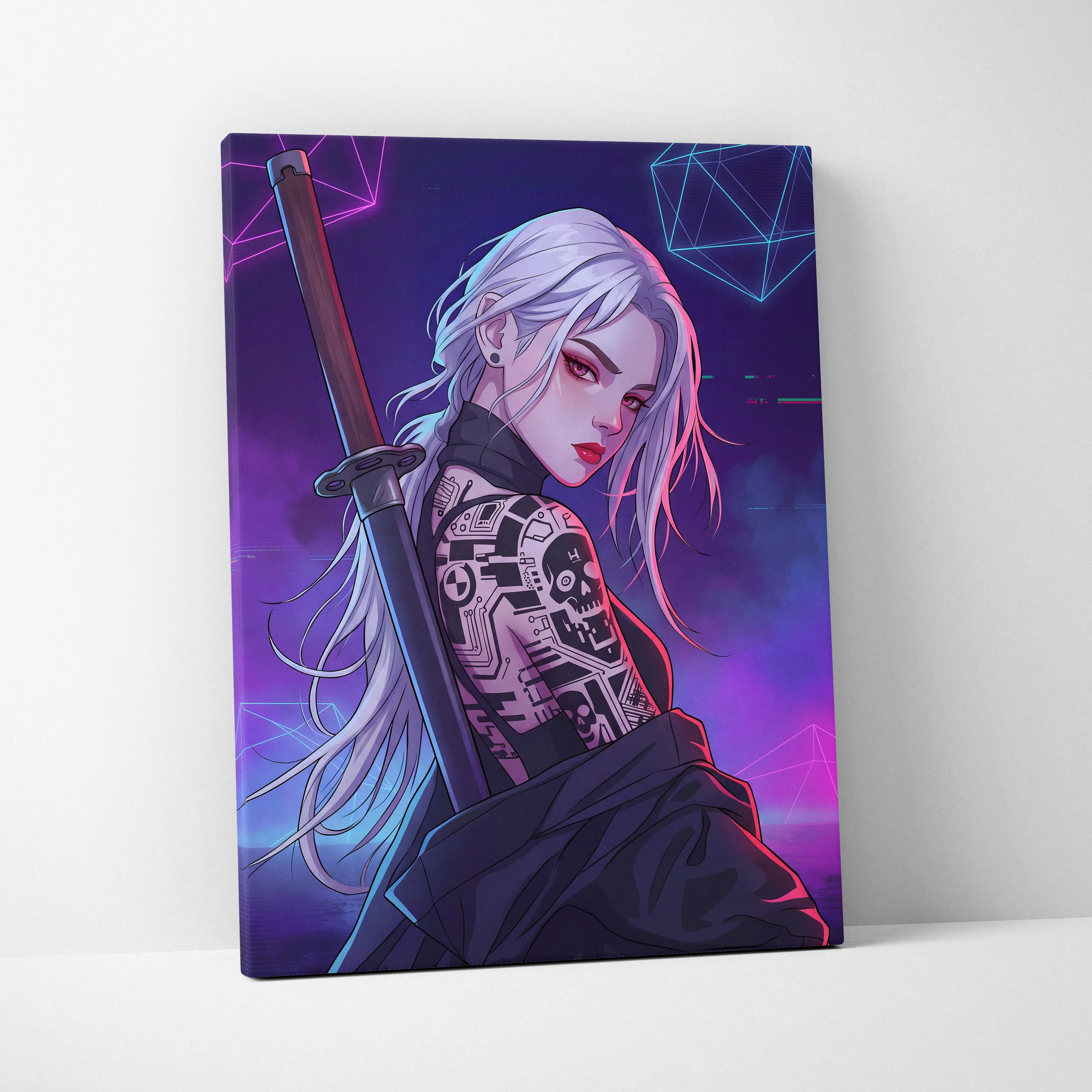 Vaporwave Neon Femme Canvas - Femme Neon Pink Purple Blue Living Room Vaporwave Retro Futuristic Wall Art Canvas Print