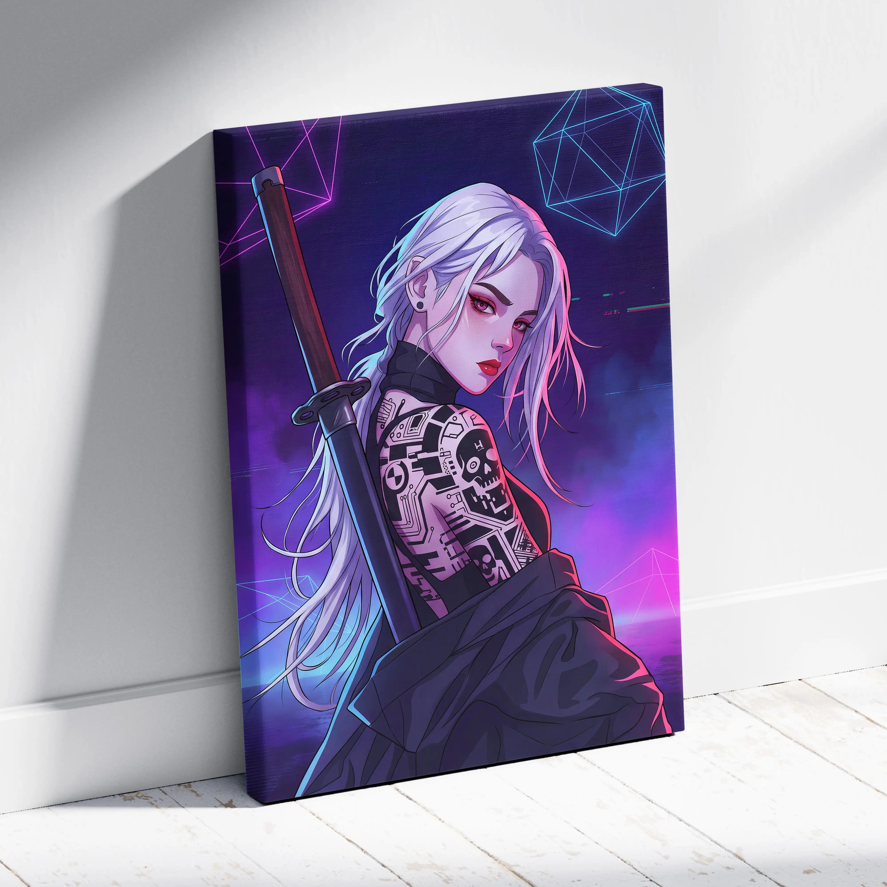 Vaporwave Neon Femme Canvas - Femme Neon Pink Purple Blue Living Room Vaporwave Retro Futuristic Wall Art Canvas Print
