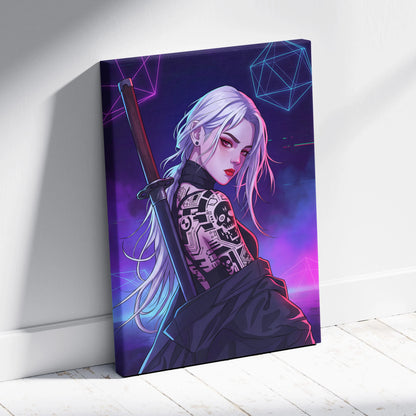 Vaporwave Neon Femme Canvas - Femme Neon Pink Purple Blue Living Room Vaporwave Retro Futuristic Wall Art Canvas Print