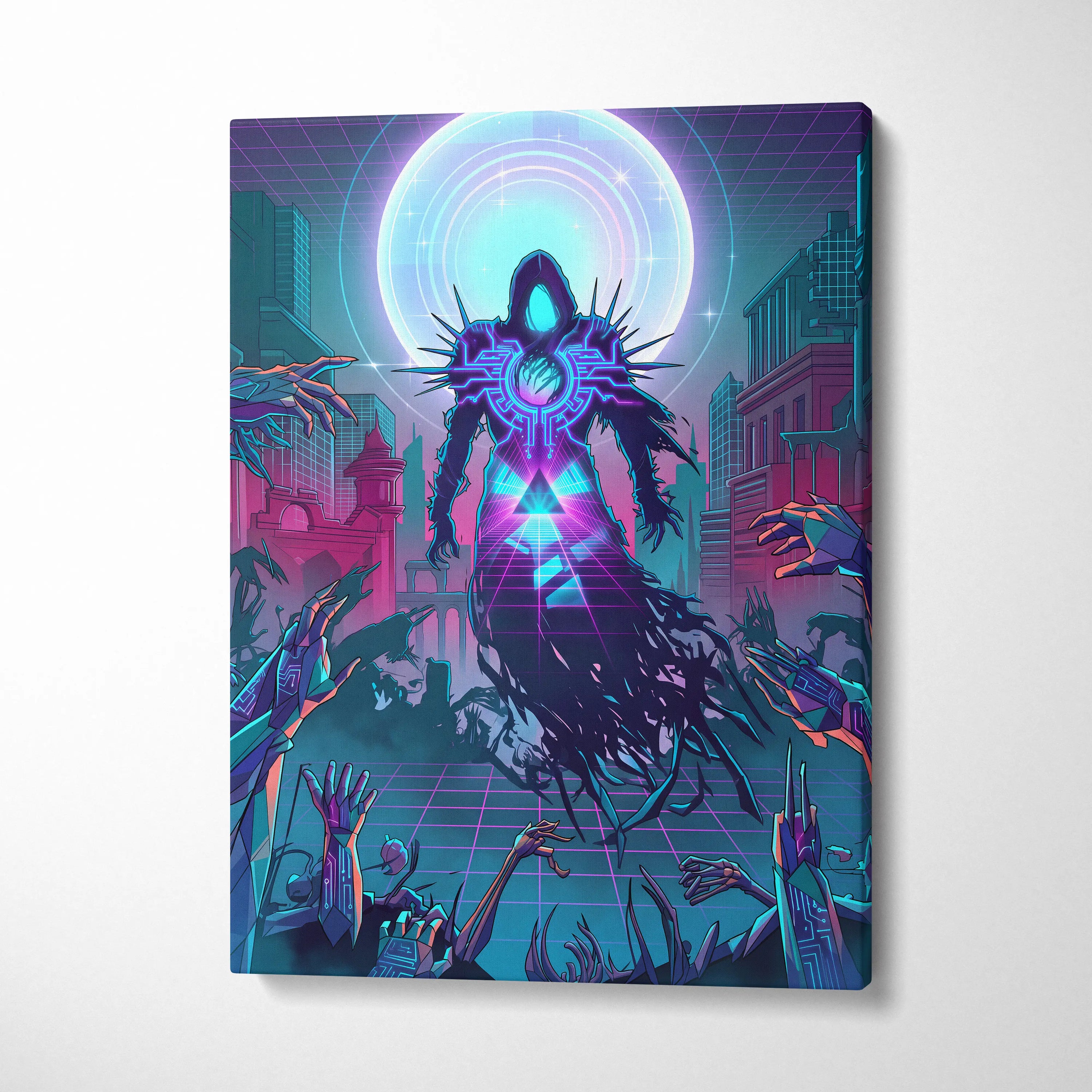 Vaporwave Neon Oracle Canvas - Vaporwave Neon Purple Teal Living Room Retro Mood Night Neon Decor Wall Art Canvas