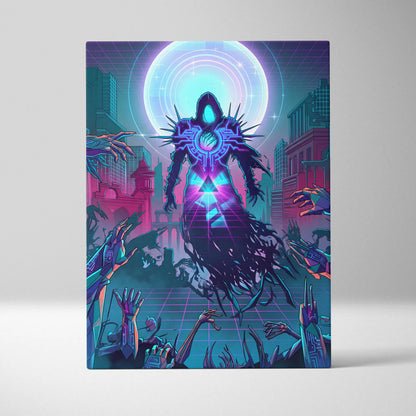 Vaporwave Neon Oracle Canvas - Vaporwave Neon Purple Teal Living Room Retro Mood Night Neon Decor Wall Art Canvas