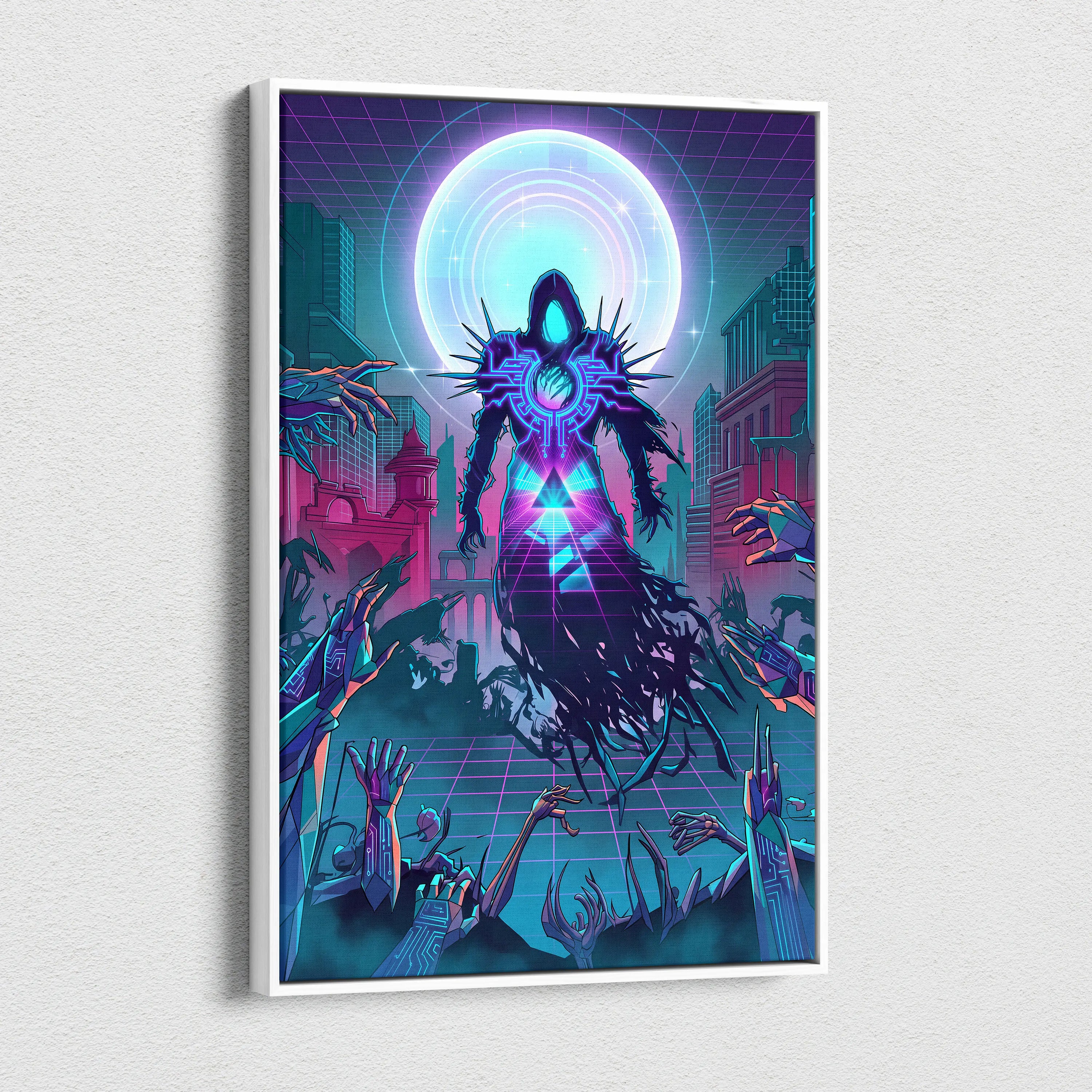 Vaporwave Neon Oracle Canvas - Vaporwave Neon Purple Teal Living Room Retro Mood Night Neon Decor Wall Art Canvas
