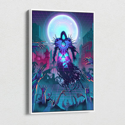 Vaporwave Neon Oracle Canvas - Vaporwave Neon Purple Teal Living Room Retro Mood Night Neon Decor Wall Art Canvas