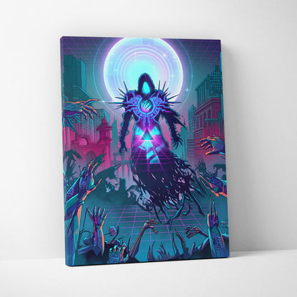 Vaporwave Neon Oracle Canvas - Vaporwave Neon Purple Teal Living Room Retro Mood Night Neon Decor Wall Art Canvas