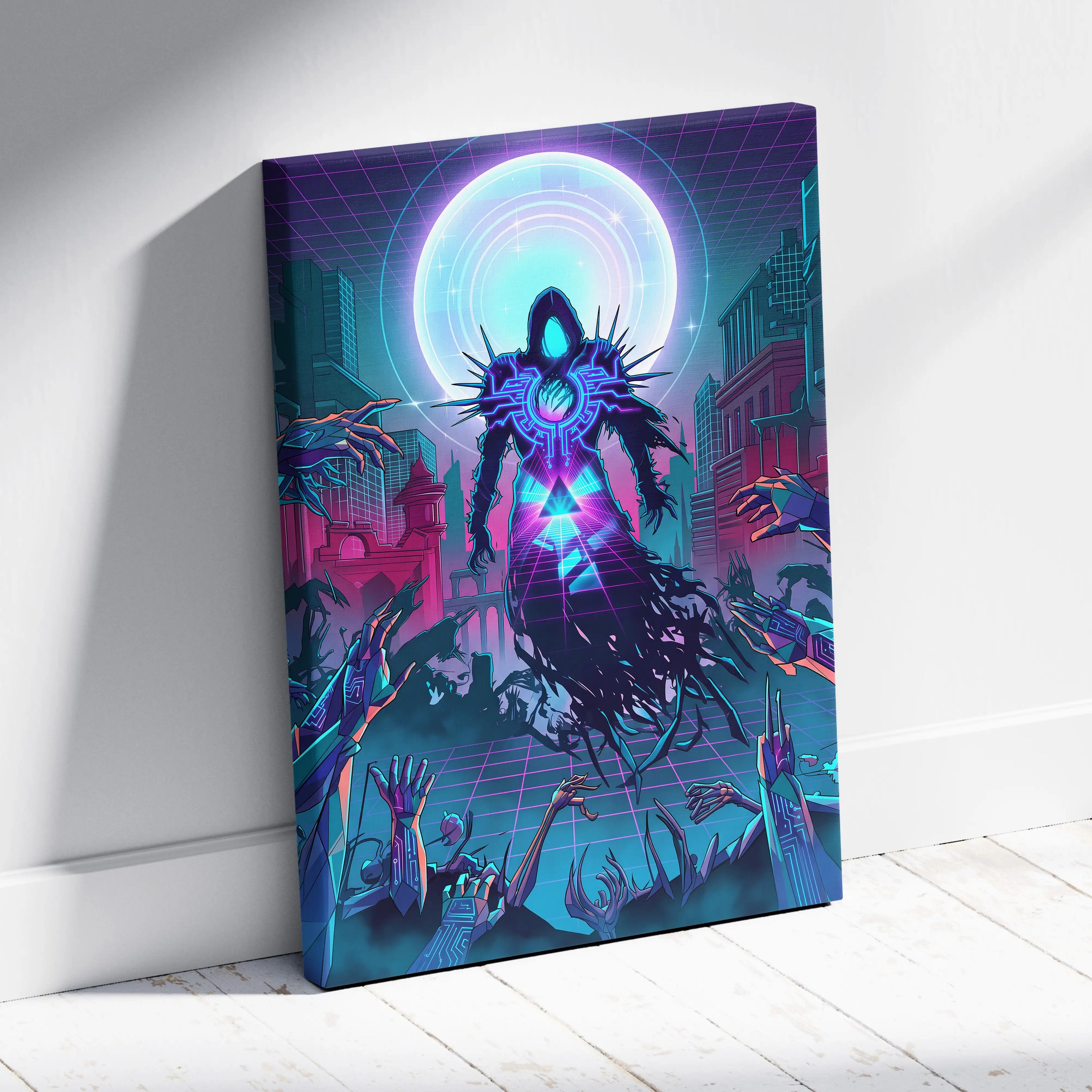 Vaporwave Neon Oracle Canvas - Vaporwave Neon Purple Teal Living Room Retro Mood Night Neon Decor Wall Art Canvas