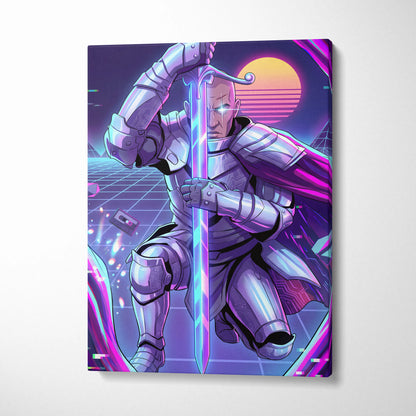 Vaporwave Knight Neon Canvas - Cyber Knight Neon-Pink-Purple-Blue Living Room Vaporwave Mystical Mood Wall Art Canvas