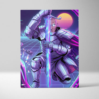 Vaporwave Knight Neon Canvas - Cyber Knight Neon-Pink-Purple-Blue Living Room Vaporwave Mystical Mood Wall Art Canvas