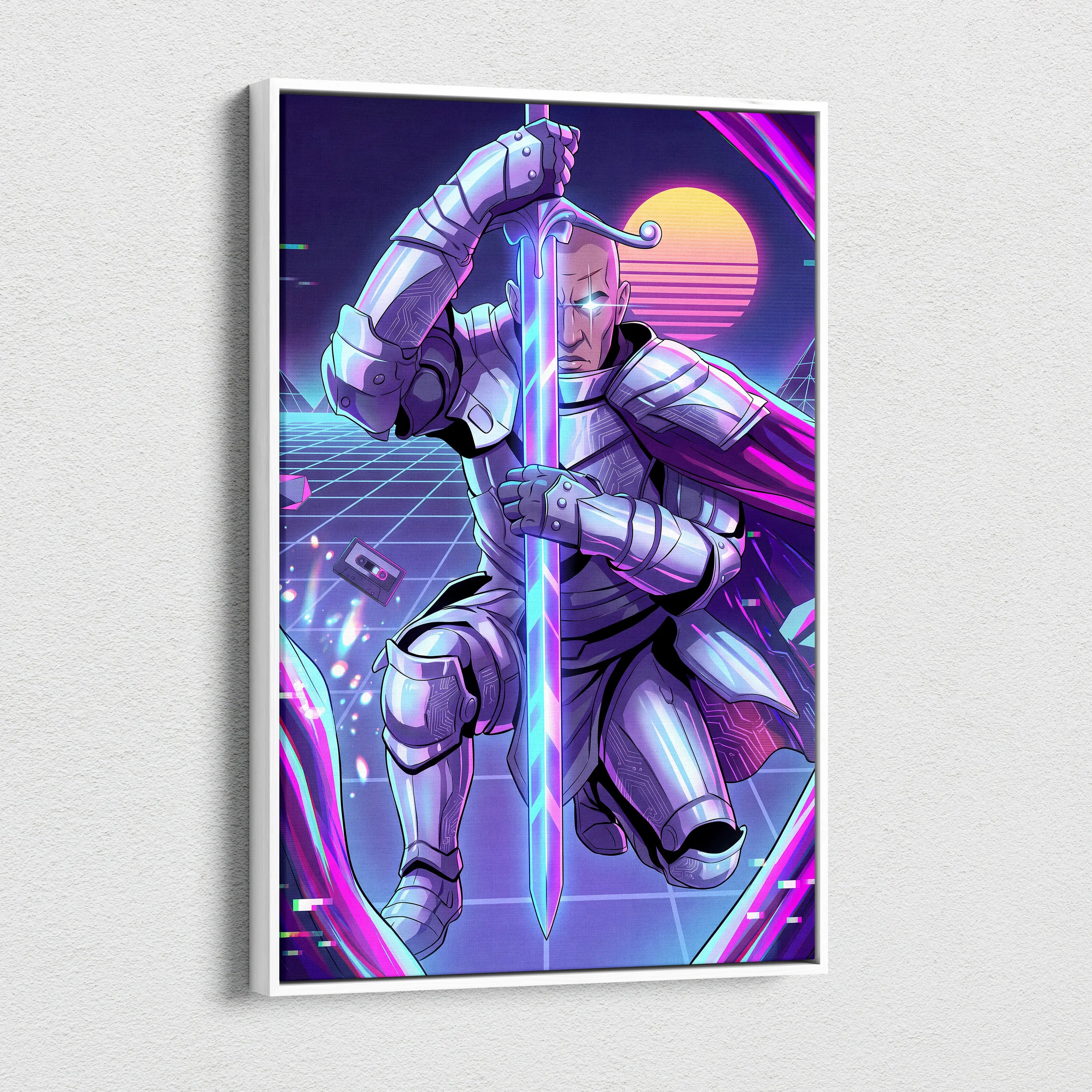 Vaporwave Knight Neon Canvas - Cyber Knight Neon-Pink-Purple-Blue Living Room Vaporwave Mystical Mood Wall Art Canvas