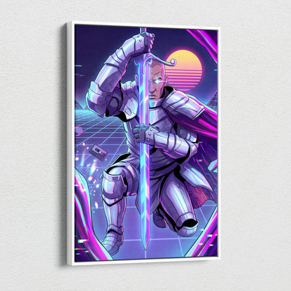 Vaporwave Knight Neon Canvas - Cyber Knight Neon-Pink-Purple-Blue Living Room Vaporwave Mystical Mood Wall Art Canvas