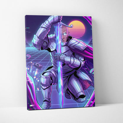 Vaporwave Knight Neon Canvas - Cyber Knight Neon-Pink-Purple-Blue Living Room Vaporwave Mystical Mood Wall Art Canvas