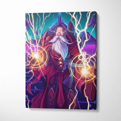 Vaporwave Mystic Fantasy Canvas - Wizard Neon Blues Living Room Vaporwave Epic Mystical Neo Retro Surreal Canvas