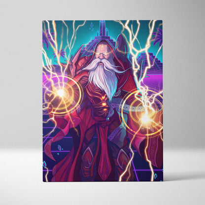 Vaporwave Mystic Fantasy Canvas - Wizard Neon Blues Living Room Vaporwave Epic Mystical Neo Retro Surreal Canvas