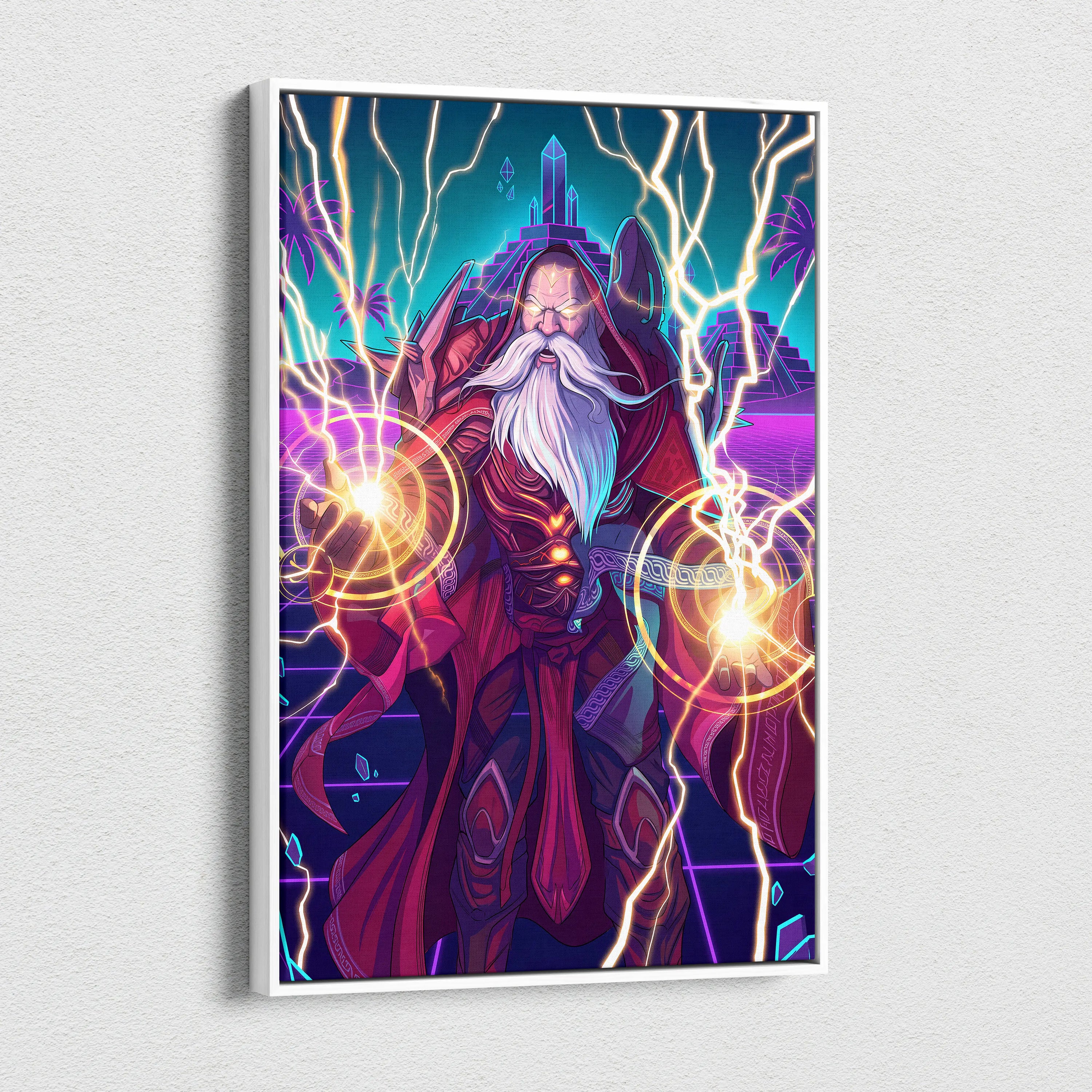 Vaporwave Mystic Fantasy Canvas - Wizard Neon Blues Living Room Vaporwave Epic Mystical Neo Retro Surreal Canvas