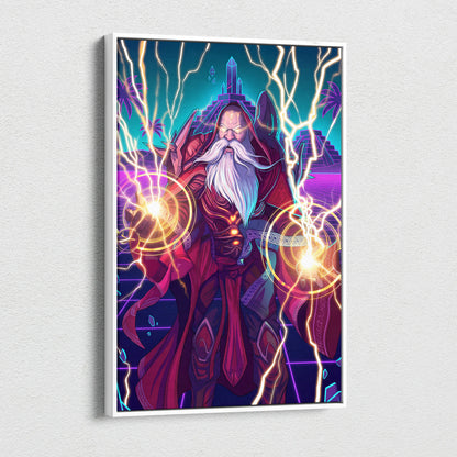 Vaporwave Mystic Fantasy Canvas - Wizard Neon Blues Living Room Vaporwave Epic Mystical Neo Retro Surreal Canvas