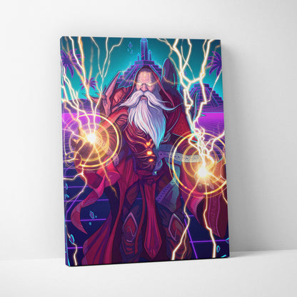 Vaporwave Mystic Fantasy Canvas - Wizard Neon Blues Living Room Vaporwave Epic Mystical Neo Retro Surreal Canvas