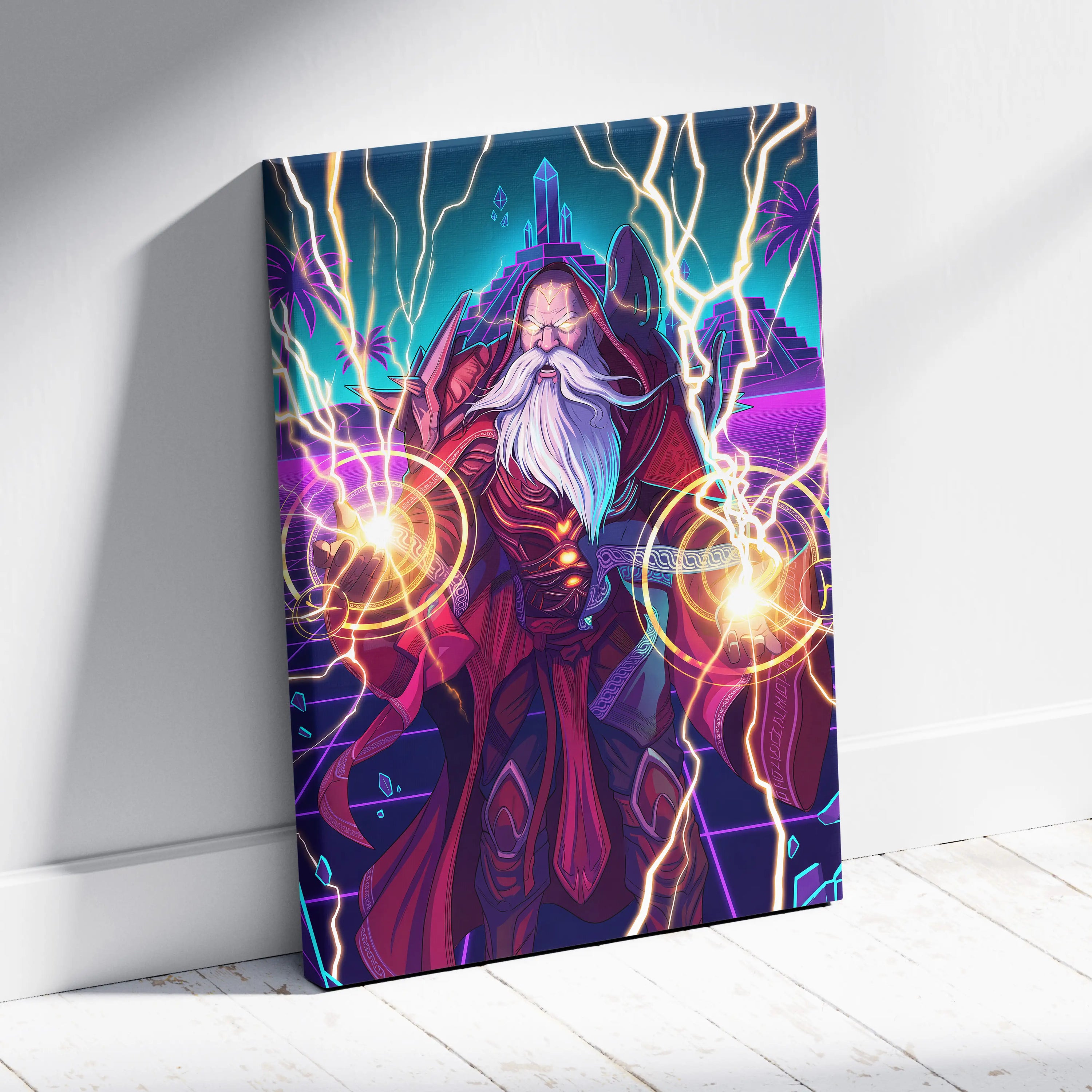 Vaporwave Mystic Fantasy Canvas - Wizard Neon Blues Living Room Vaporwave Epic Mystical Neo Retro Surreal Canvas