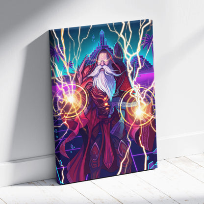 Vaporwave Mystic Fantasy Canvas - Wizard Neon Blues Living Room Vaporwave Epic Mystical Neo Retro Surreal Canvas