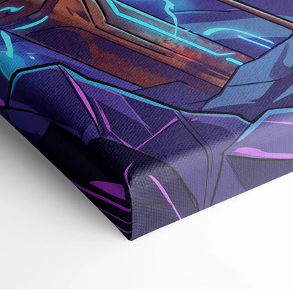 Vaporwave Neon Guardians Canvas - Angelic Knights Neon Pink Blue Living Room Vaporwave Dreamlike Mood Wall Art Canvas