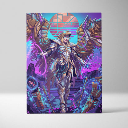 Vaporwave Neon Guardians Canvas - Angelic Knights Neon Pink Blue Living Room Vaporwave Dreamlike Mood Wall Art Canvas