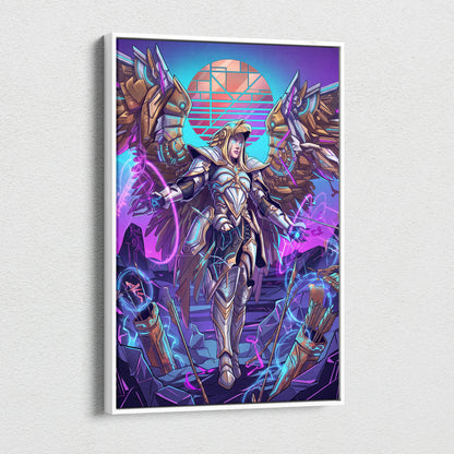 Vaporwave Neon Guardians Canvas - Angelic Knights Neon Pink Blue Living Room Vaporwave Dreamlike Mood Wall Art Canvas