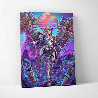 Vaporwave Neon Guardians Canvas - Angelic Knights Neon Pink Blue Living Room Vaporwave Dreamlike Mood Wall Art Canvas