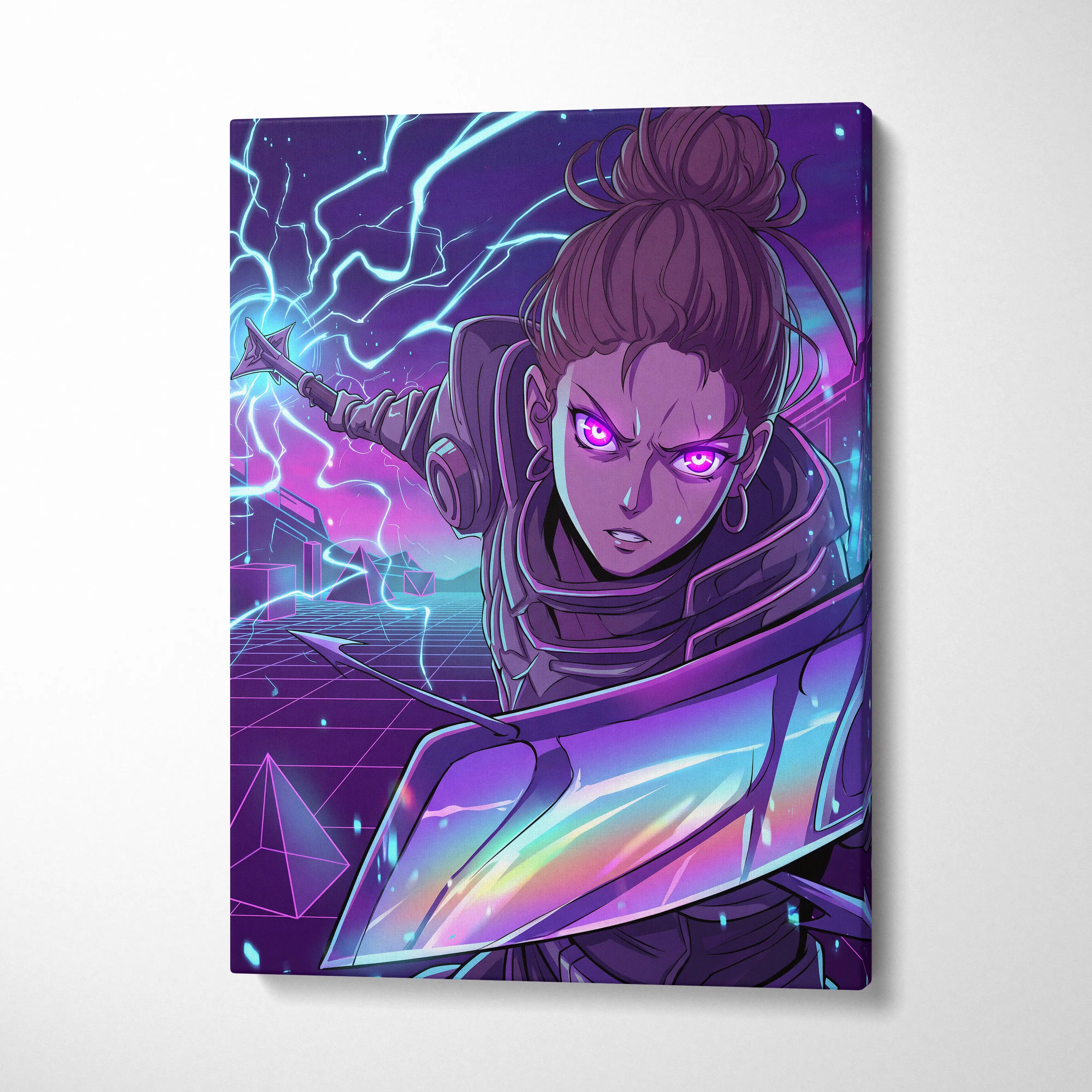 Vaporwave Neon Siren Canvas - Character Neon Pink Wall Art Vaporwave Mystical Energetic Dreamlike Futurism Canvas