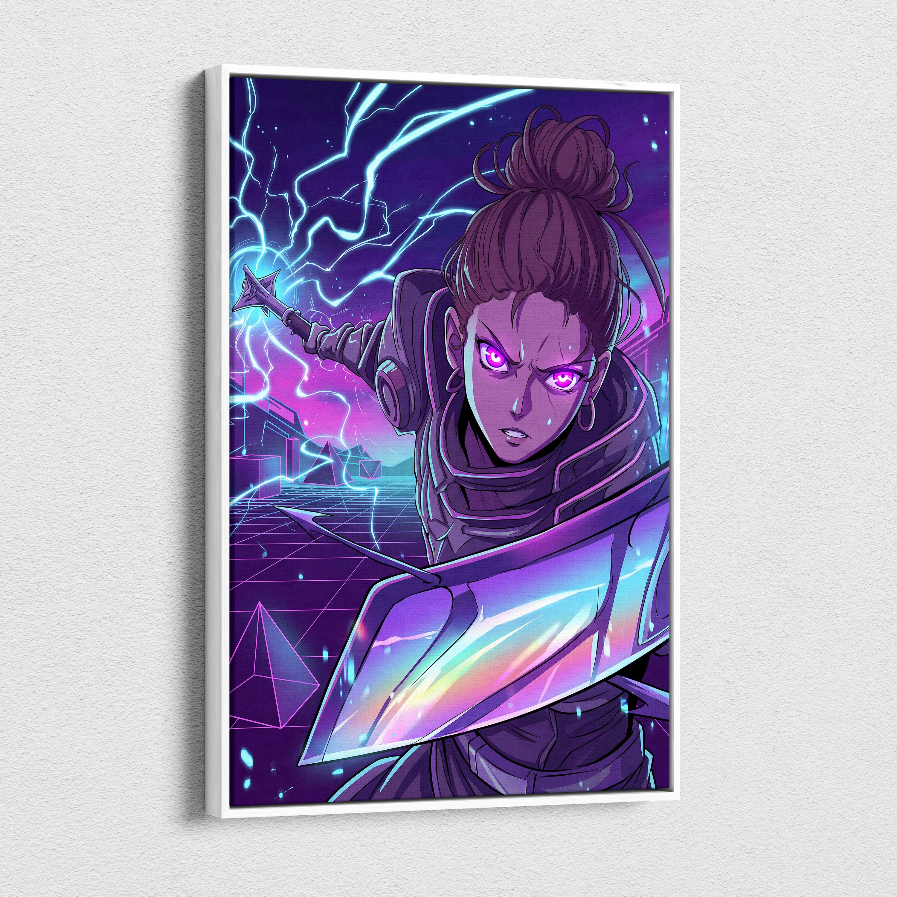Vaporwave Neon Siren Canvas - Character Neon Pink Wall Art Vaporwave Mystical Energetic Dreamlike Futurism Canvas