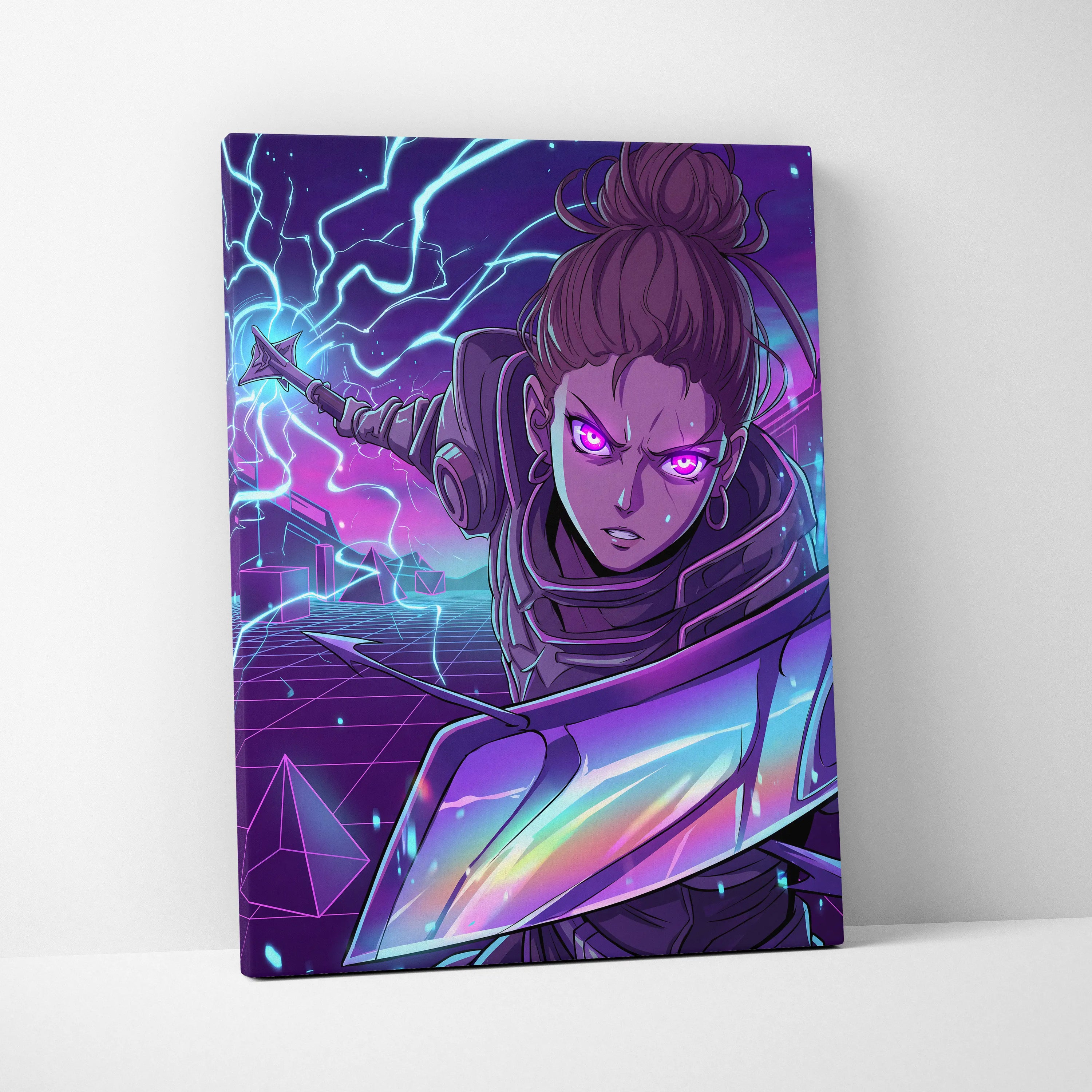 Vaporwave Neon Siren Canvas - Character Neon Pink Wall Art Vaporwave Mystical Energetic Dreamlike Futurism Canvas