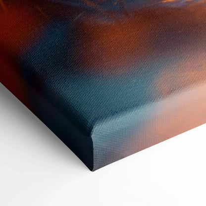 Abstract colorful canvas wall art with deep blues, oranges, and subtle textures, perfect decor.