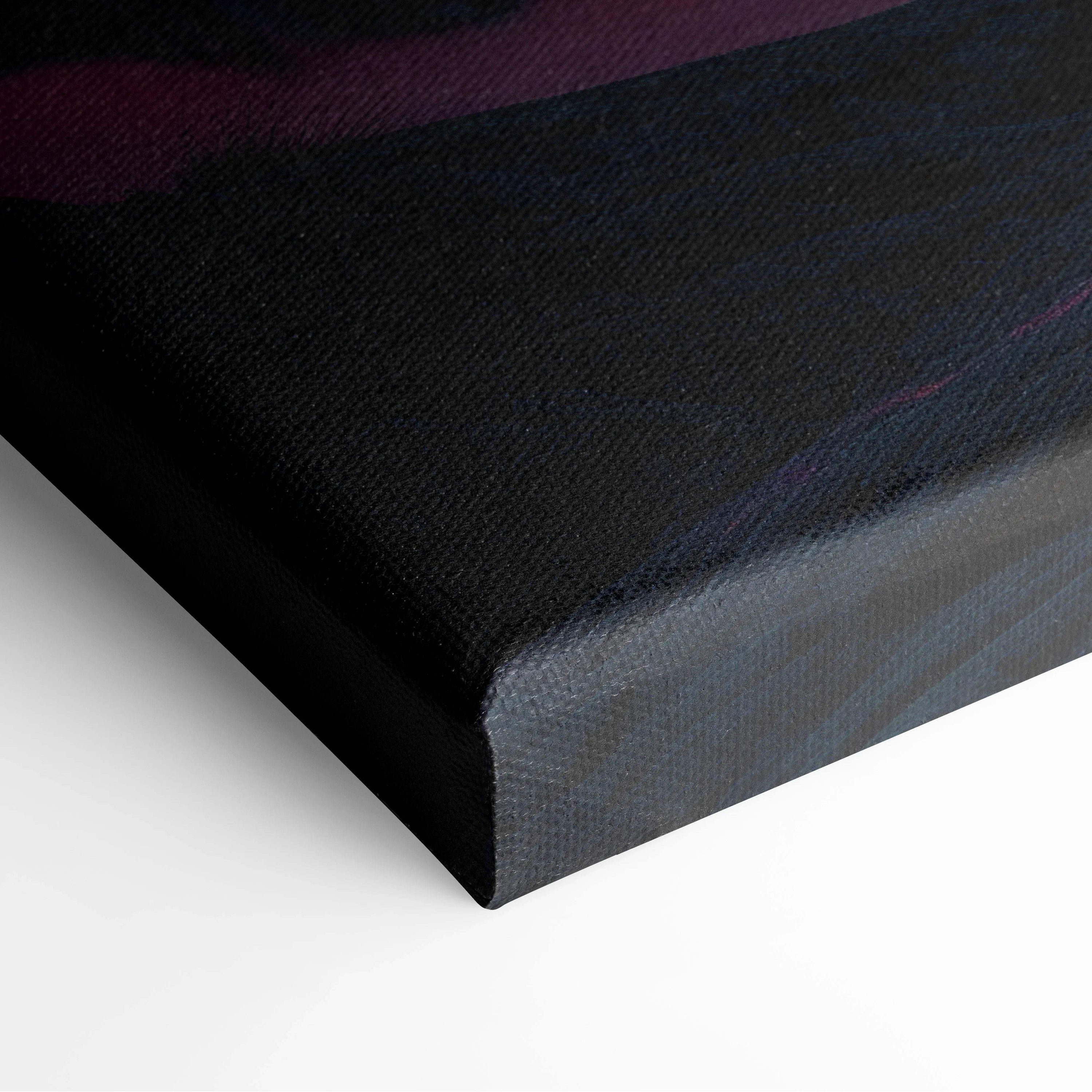 Black textured canvas art with purple gradient and red neon snowy mountain glow