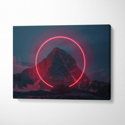 Canvas wall art of red neon glow over snowy mountain peak at twilight